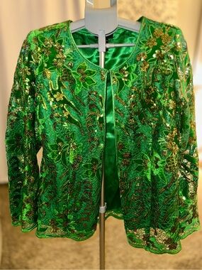 Ashro Green with Gold Sequin Embellished Jacket - NWOT Size L